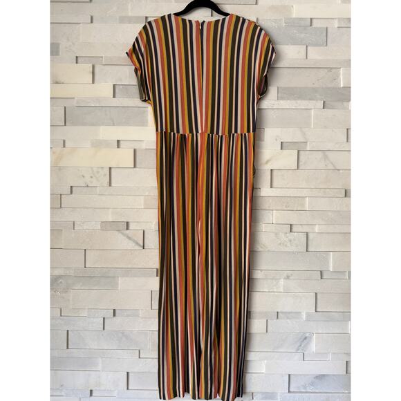 MADEWELL V-Neck Button-Front Jumpsuit  Rainbow Stripe Mavis Multi Stripe Bone 6 - Picture 3 of 9
